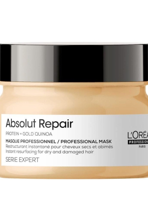 Loreal Professionnel Serie Expert Absolut Repair Mask | Hair Mask Provides Deep Conditioning & Strength | With Gold Quinoa & Wheat Protein (250gms)