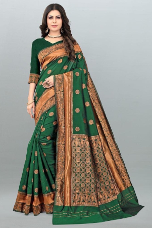 om-shantam-sarees-green-banarasi-silk-saree-with-blouse-piece-pack-of-1-green