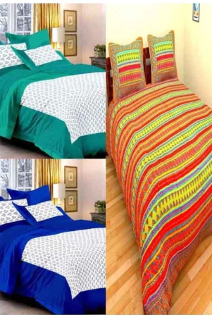 uniqchoice-cotton-3-double-bedsheets-with-6-pillow-covers-240-cm-x-215-cm-assorted