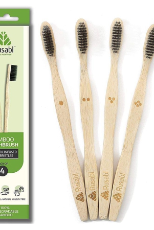 rusabl-bamboo-toothbrush-with-charcoal-activated-soft-bristles-antibacterial-and-biodegradable-adult-pack-4-adult-bamboo-toothbrush