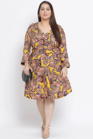 oxolloxo-women-mustard-yellow-brown-paisley-print-plus-size-a-line-dress