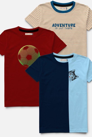 HELLCAT Trendy Pack Of 3 Printed Round Neck Half Sleeve Tshirt For Boys - None