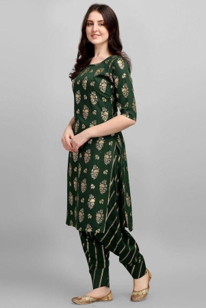 gufrina Rayon Printed Kurti With Salwar Women's Stitched Salwar Suit - Green ( Pack of 1 ) - None