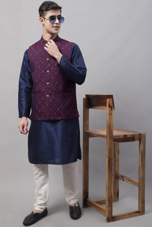 men-navy-blue-solid-kurta-pyjama-with-maroon-woven-design-nehru-jacket-xxl-maroon