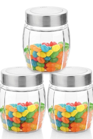 Yera X-Series KBM 350 ML Glass Storage Jar with Steel Lid | Transparent | Set of 3 Pcs