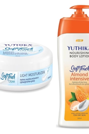 yuthika-soft-touch-light-moisturizer-cream-50ml-and-almond-body-lotion-500ml-combo-pack