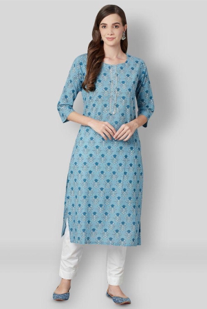 Divena - Blue Cotton Blend Womens Straight Kurti - M