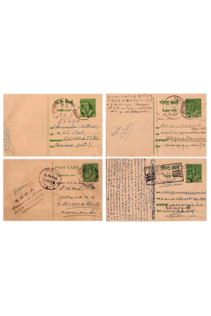 india-set-of-4-used-damaged-post-cards