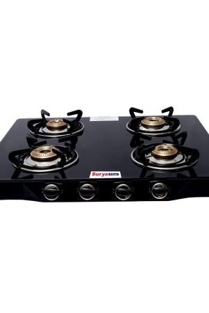 Suryaviva Nano 4B Ms Bk Toughened Glass 4 Cast Iron Burner Gas Stove(Manual Ignition,Black)