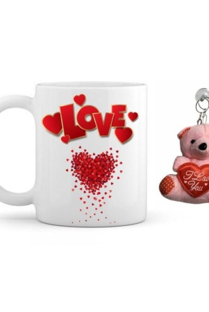 thriftkart Ceramic 1 mug & 1 teddy Gifting Mugs - Pack of 1