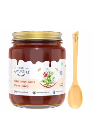 farm-naturelle-wild-berry-sidr-flora-honey-850gm150gm-extra-and-a-wooden-spoon100-pure-raw-natural-un-processed-un-heated-honey-lab-tested-honey-in-glass-bottle