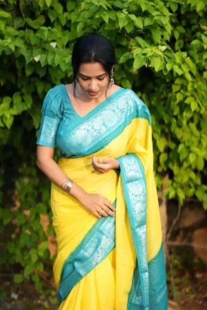 Yellow Color Light Weight Soft Banarasi Silk Saree with Golden Zari Work
