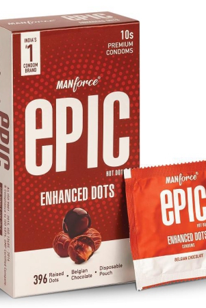 manforce-epic-hot-dots-enhanced-dotted-premium-condom-for-men-with-396-raised-dots-belgian-chocolate-flavour-disposable-pouch-10-counts