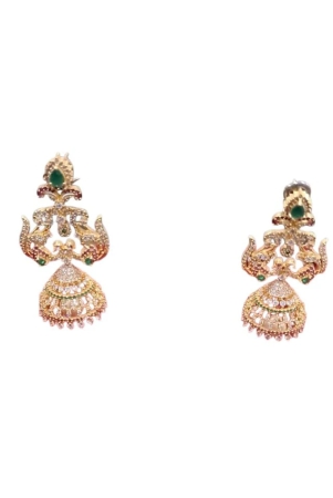 Stunning Gold-Plated Kundan and Pearl Jhumka Earrings with Green Stones