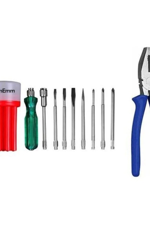 emmemm-combo-of-8-in-1-screw-driver-set-with-tester-handle-8-inch-combination-plier