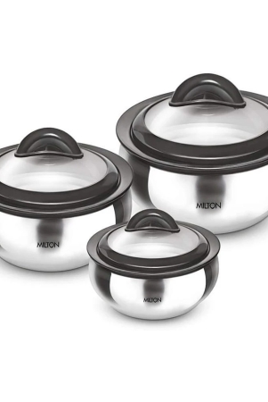 milton-clarion-jr-stainless-steel-gift-set-casserole-with-glass-lid-set-of-3-610-133-litres-178-litres-steel-plain-silver