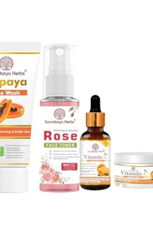 soundarya-herbs-glow-combo-pack-papaya-face-wash-rose-face-toner-vitamin-c-serum-night-cream-skincare-set