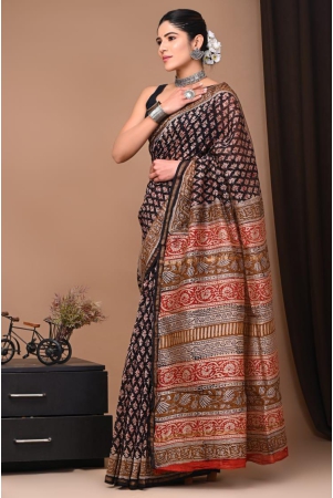 dreamy-pure-chanderi-silk-black-saree-blockprinted