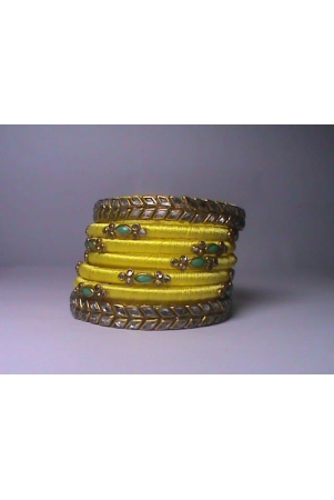 -yellow-silk-thread-bangle-set-with-stone-and-pearl-embellishment