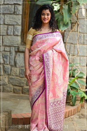 lotus-pink-and-plum-tussar-georgette-silk-saree-silk-mark-certified-shobitam-saree