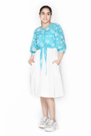Saka Designs White & Blue GirlS Midi Dress-12-13 Years