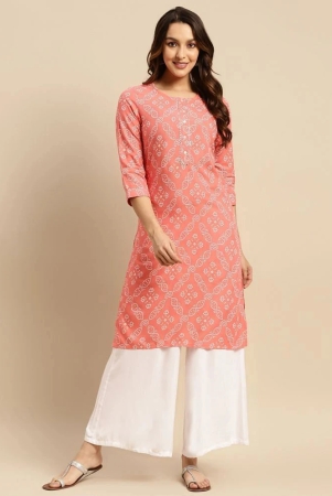 rangita-women-rayon-peach-tonal-placket-bandhani-printed-knee-length-straight-kurti-none