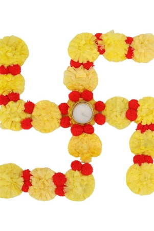 kalakriti-artificial-floral-toran-garland-temple-pooja-decoration-satiyaswastik-rangoli-with-free-tealight-candledeepak-holder-and-pompom-home-dcor-accessories12-inchyellow-and-red-1-pc