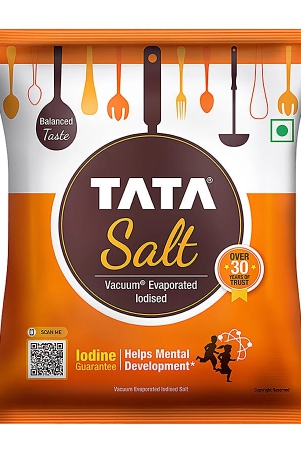 Tata Salt Vacuum Evaporated Iodised Salt - Helps Mental Development, 1 Kg Pouch