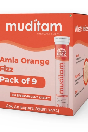 muditam-ayurveda-amla-orange-fizz-tablet-vitamin-c-effervescent-tablets-for-skin-hairs-eyes-amla-orange-extract-180-effervescent-tablets-immunity-booster-antioxidant-builder