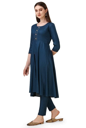 veekeeda-womens-regular-plain-round-neck-straight-rayon-cotton-stitched-kurti-with-plain-bottomm-blue-m