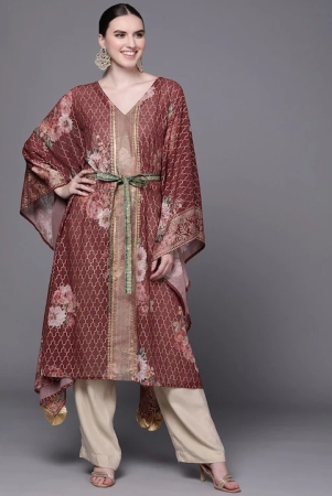 women-maroon-floral-printed-flared-sleeves-kaftan-kurta