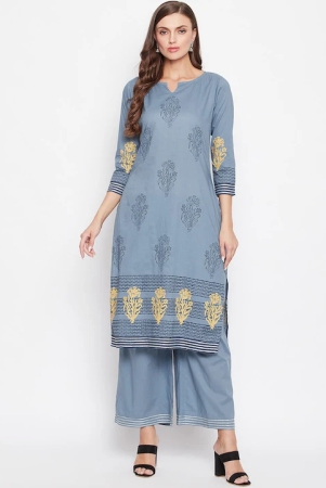 women-grey-ethnic-motifs-printed-regular-pure-cotton-kurta-with-palazzos