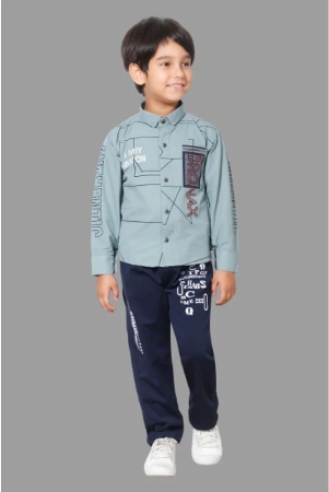 dkgf-fashion-green-cotton-blend-boys-shirt-pants-pack-of-1-none