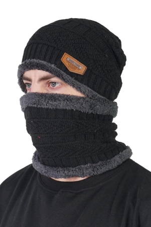 glammore-mens-and-womens-woollen-2-in-1-winter-set-black-beanie-cap-with-neck-warmer