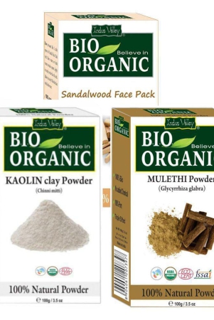 Indus Valley Bio Organic Kaolin Clay, Sandalwood & Mulethi Powder Combo-Set of 3 (300 g)