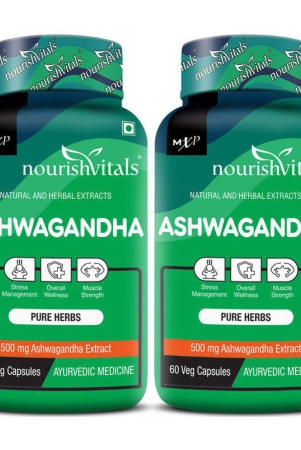 NourishVitals Ashwagandha Pure Herbs, 500 mg Ashwagandha Extract, 60 Veg Capsules (Pack Of 2)