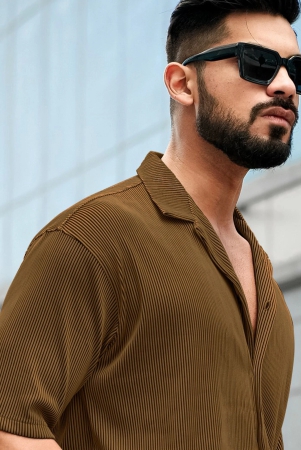 stripe-textured-brown-half-sleeve-shirt-xl-brown