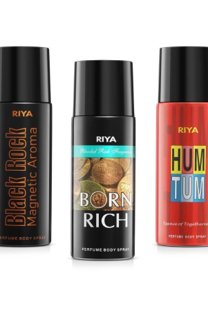 riya-black-rock-and-born-rich-and-hum-tum-body-spray-deodorant-for-unisex-150-ml-each