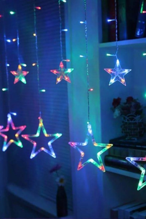 12 STARS LED CURTAIN STRING LIGHTS WITH 8 FLASHING MODES FOR HOME DECORATION, DIWALI