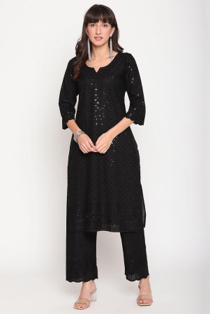 Queenley - Black Cotton Women's Straight Kurti ( Pack of 1 ) - XXL