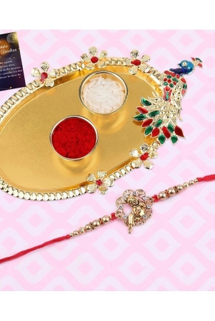 stylish-classic-look-bal-gopal-pendant-rakhi-for-bhaiyabrotherbhai-with-roli-chawal-and-1-greeting-card-1-kankawati-pooja-thali-none