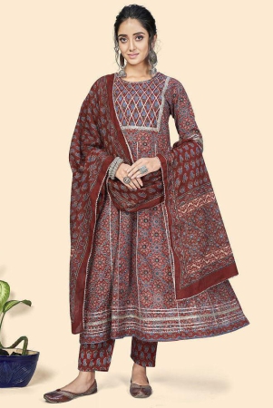 Vbuyz - Maroon Anarkali Cotton Womens Stitched Salwar Suit ( Pack of 1 ) - None