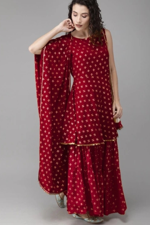 women-maroon-gold-printed-kurti-with-sharara-dupatta