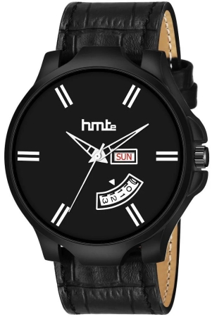 HMTe -  Black Leather Analog Mens Watch