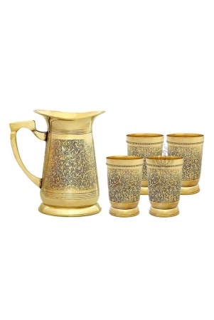 brass-embossed-engraved-design-jug-glass-set-for-serving-water-with-6-brass-glasses-1-jug-for-home-decor-drinkware-tableware-61-1-jug-with-4-glass