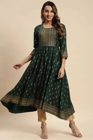 rangita-women-rayon-green-gold-printed-calf-length-kurti-anarkali-none