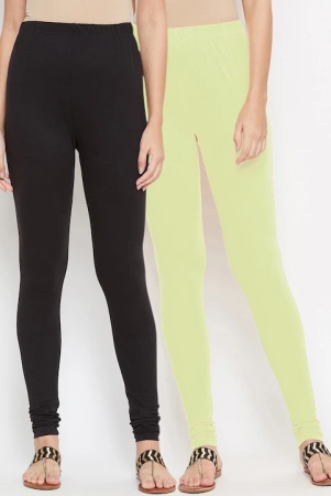 women-black-lime-green-pack-of-2-solid-churidar-length-leggings