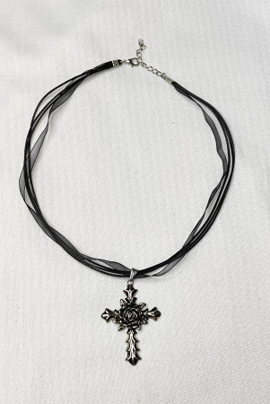 black-ribbon-silver-cross-choker-necklace