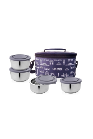 urban-spoon-stainless-steel-double-walled-lunch-box-with-gray-airtight-lid-tiffin-box-dibbi-with-blue-bag-set-of-4-pcs-340ml-each-pu-insulated-dia-112-cm-silver