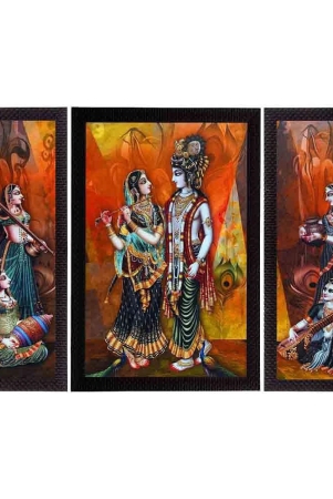 ecraftindia-musical-radha-with-krishna-satin-matt-texture-uv-art-multicolor-wood-painting-with-frame-set-of-3